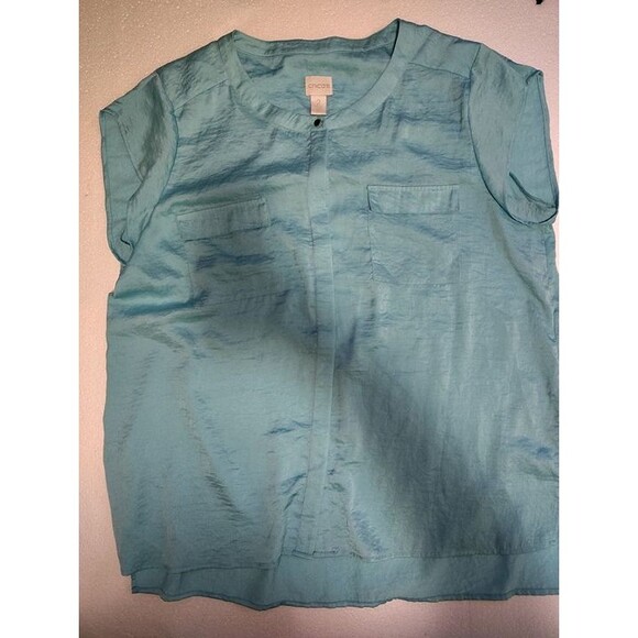 Chico’s Women’s Size 2 (Large 12) Turquoise Short Sleeve Blouse - Picture 1 of 3